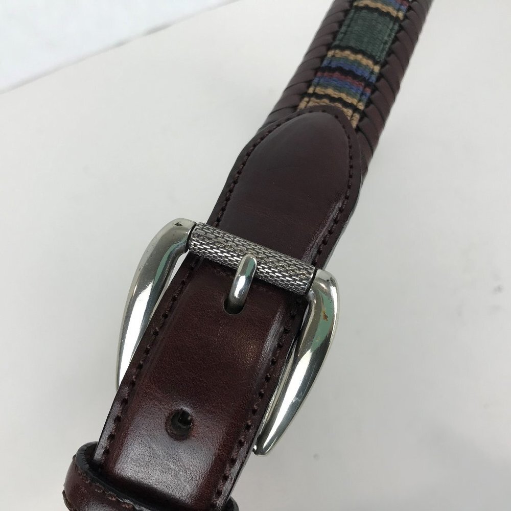 Brighton brown braided leather belt with textile accent Size S